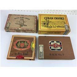LOT OF 4 CIGAR BOXES (WHITE OWL, CUBAN CROOKS, BH NUMBER 7, ETC...)