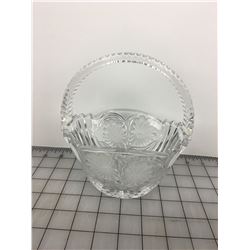 FROSTED FLORAL GLASS BASKET VASE (6 1/2”)