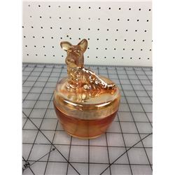 SCOTTIE DOG IRIDESCENT GLASS POWDER BOX (JEANNETTE GLASS)