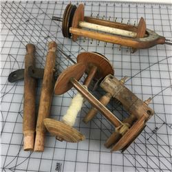 SPINNING WHEEL PARTS AND SPOOLS (WOOD) *VINTAGE*