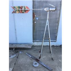 FARM WIND GENERATOR, STAND & PROP (ANTIQUE) * STANDS 75” T, 60” L, BLADE 48” L *