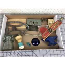 MISC LOT  (MINI ANVIL, INSULATOR, TIN WHISTLE, ETC...)