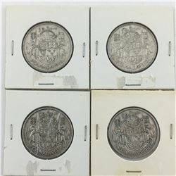 LOT OF 4- 50 CENT PIECES (CANADIAN) * SILVER 1950*
