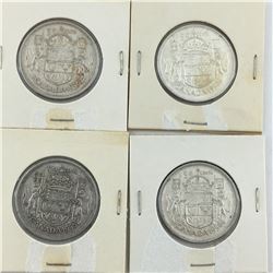 LOT OF 4- 50 CENT PIECES (CANADIAN)  *SILVER 1956 *