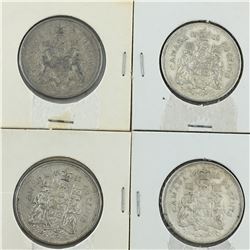 LOT OF 4- 50 CENT PIECES (CANADIAN) * SILVER 1962  *