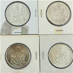 LOT OF 4 - 50 CENT PIECES  (CANADIAN) * SILVER 1964*