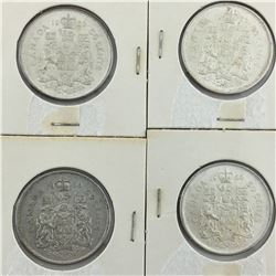 LOT OF 4 -50 CENT PIECES (CANADIAN)  * SILVER 1966  *