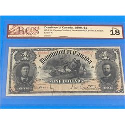 1898 DOMINION OF CANADA $1 BANK NOTE (GRADED F-18)