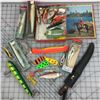 Image 1 : LOT OF FISHING LURES ETC. * SOME VINTAGE * & MOUNTIE TIN