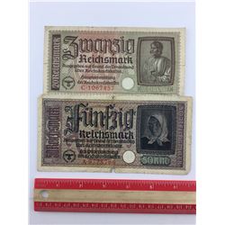 LOT OF 2 NAZI GERMAN BANK NOTES