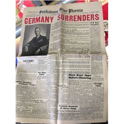 SASKATOON STAR-PHOENIX NEWSPAPER *WWII GERMANY SURRENDERS* (MAY 7, 1945) *32 PGS*