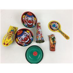 LOT OF TIN TOYS, NOISE MAKERS, WHISTLE