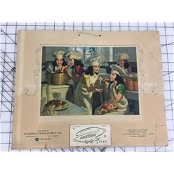 ADVERTISING CALENDAR *1946 THE DIONE QUINTUPLETS NATIONAL LINEN) *15” X 12”*