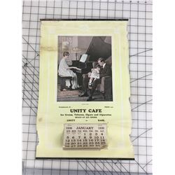 ADVERTISING CALENDAR (1930 UNITY, SASK) *17 1/4” X 11”*