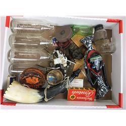 MISC LOT *PYREX BABY BOTTLES, ANIMAL CALL, GRINDER *