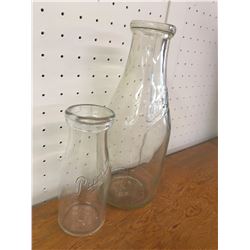 LOT OF 2 VINTAGE PURITY MILK & CREAM EMBOSSED BOTTLES, (QUART &1/2 PINT)