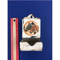 TIN MATCH HOLDER W/HORSE MOTIF