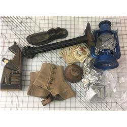 MISC LOT *LANTERN, CAST SHOE ANVIL, CHIMES *