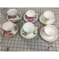 LOT OF 6 TEA CUP & SAUCER SETS *ROYAL ALBERT, COLCLUGH, CHELSEA *