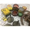 Image 4 : LOT OF SHOP RELATED TINS, HORSESHOES, FUNNELS