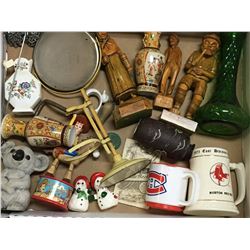 MISC LOT * CARVINGS, SHAVING MIRROR, VASES *