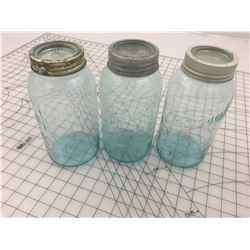 LOT OF 3 AQUA IMPROVED GEM CANNING JARS (ANTIQUE)