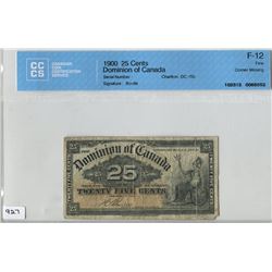 1900 SHIN PLASTER (DOMINION OF CANADA) *MISSING CORNER -CCCS F-12*