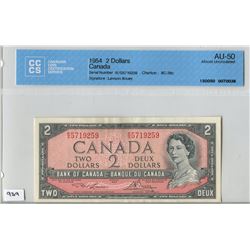 1954 CNDN 2 DOLLAR BANK NOTE (CCS AU-50)