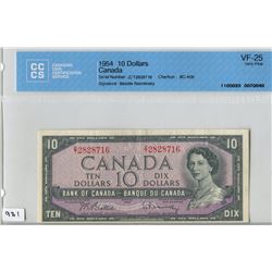 1954 CNDN 10 DOLLAR BANK NOTE (BANK OF CANADA, CCCS VF25)