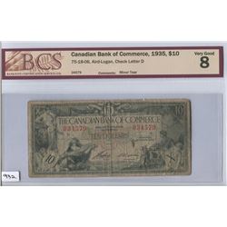 1935 CNDN 10 DOLLAR BANK NOTE (BANK OF CANADA, CCCS, BCS VG8)
