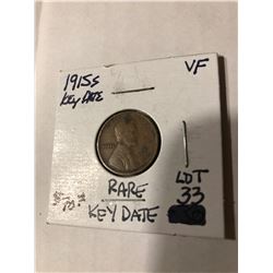 Extremely Rare Key Date 1915 S Lincoln Cent Very Fine Grade