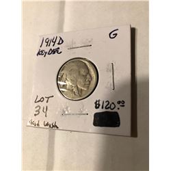 Extremely Rare Key Date 1914 D Buffalo Nickel acid wash