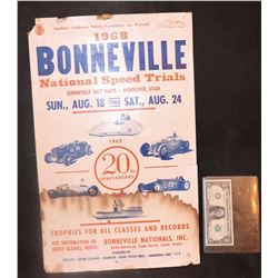 VINTAGE BONNEVILLE SALT FLATS NATIONAL SPEED TRIALS 1968 POSTER FROM CANCELED EVENT