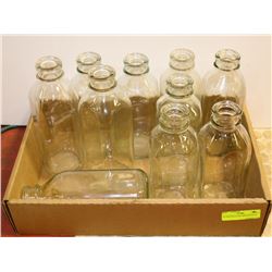 10 VINTAGE GLASS MILK BOTTLES