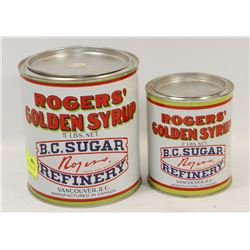 VINTAGE ORIGINAL NM 21LB & 5LB ROGERS SYRUP CANS.
