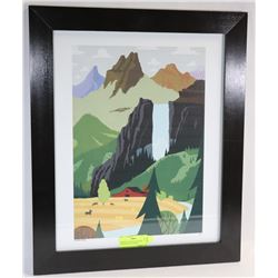 FRAMED ART MOUNTAIN BARN EMBOSSED AND SIGNED