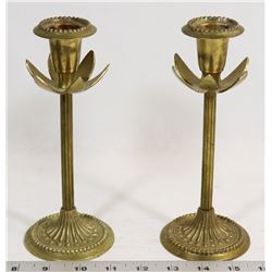 PAIR OF VINTAGE SOLID BRASS FLOWER PETAL CANDLE