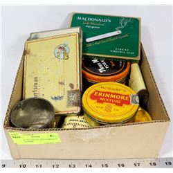 BOX OF CIGARETTE AND TOBACCO TINS VINTAGE