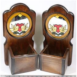 PAIR OF VINTAGE WOODEN HANGING PLANTERS