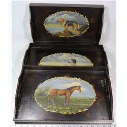 3 PC WOODEN ESTATE SERVING TRAYS