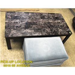 FAUX MARBLE TOP COFFEE TABLE WITH OTTOMAN