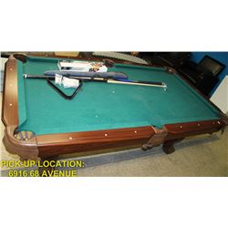 POOL TABLE, INCLUDES 2 CUES, GRANNY STICK, CHALK &