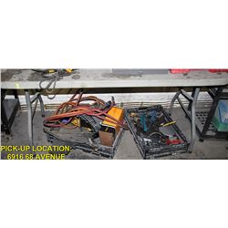 4 FOOT FOLDING TABLE WITH 2 TOTES OF MISC TOOLS