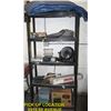 Image 1 : 5 TIER RUBBERMAID SHELF WITH CONTENTS