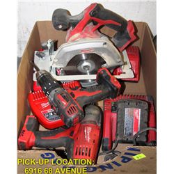 BOX OF MILWAUKEE POWER TOOLS & CHARGERS