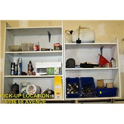 2 WHITE SHELVES WITH CONTENTS. MUST REMOVE