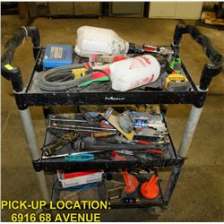 SHOP CART FULL OF ASSORTED TOOLS AND MORE