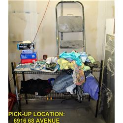 MISC LOT: INCLUDES PAINT SPRAY PARTS, SHELF,