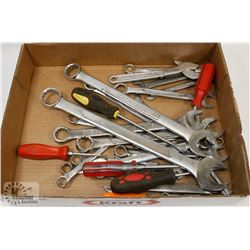 FLAT OF MISC OPEN END WRENCHES + SCREWDRIVERS