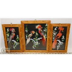 SET OF 3 FRAMED FEATHER ARTS